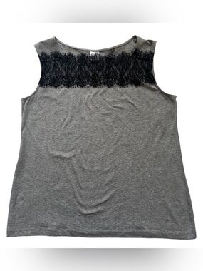 CAbi Zadie Lacey Sleeveless Tank Top Women’s Large Gray Black Eyelash Lace